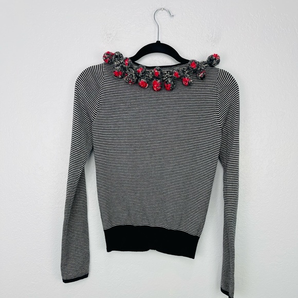 Anthropologie Karen Nicol Striped Pom Pom Cardigan - Picture 7 of 9